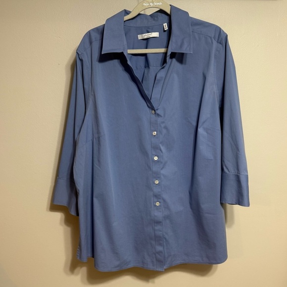 Foxcroft by Apple Seeds Non-iron Classic Fit Solid Shirt/Wild Iris Blue 20W - Picture 1 of 6